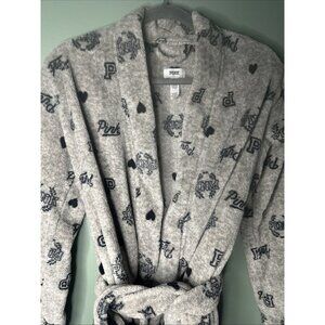 Victoria's Secret PINK Plush Cozy Fleece Robe Pink Print Hearts  XS S